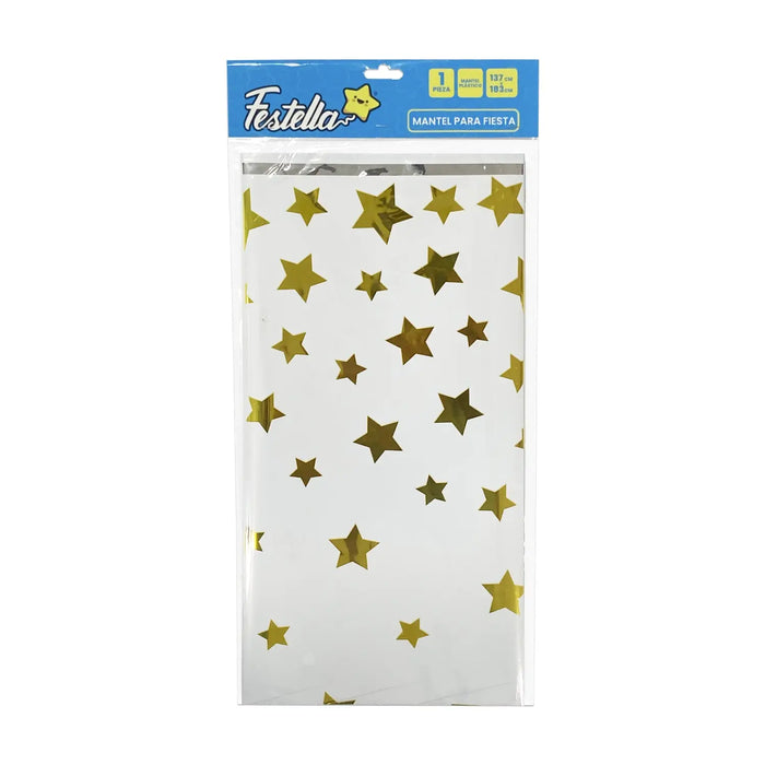 Mantel Plastico Estrellas Blanco x 1 Unidad Festella