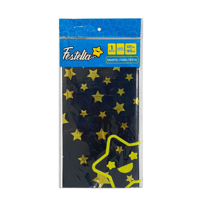 Mantel Plastico Estrellas Negro x 1 Unidad Festella