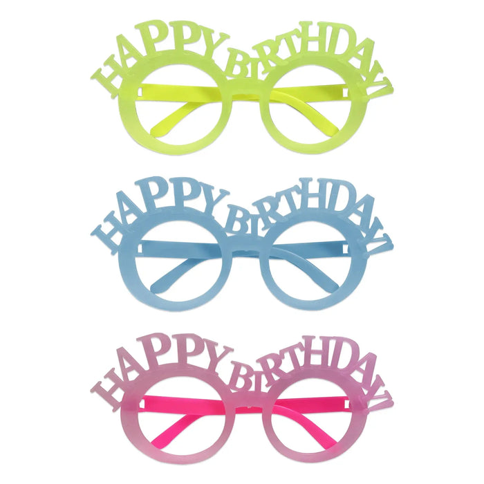 Gafas Neon Surtidas Happy Birthday Paquete x 12 Unidades Festella
