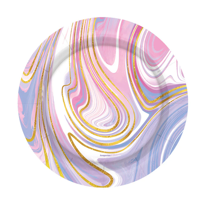 Plato 7" Redondo Marmoleado Rosa X 8 Unidades Sempertex