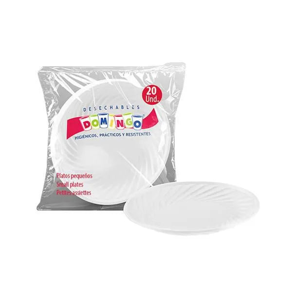 Plato Desechable Blanco 15 CM X 20 Unidades Domingo