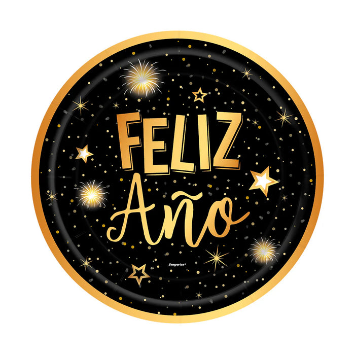 Plato 7" Metalizado Feliz Año X 8 unidades Sempertex