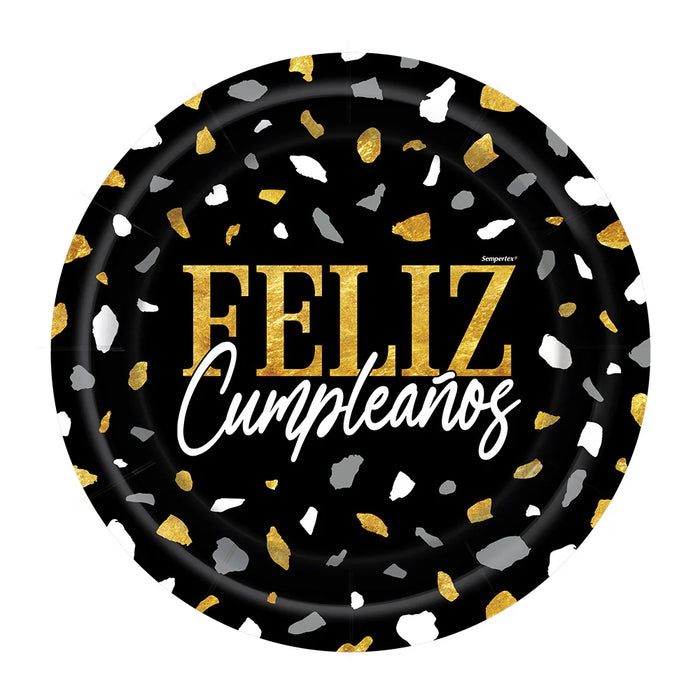 Plato 7" Redondo Terrazo Dorado Negro X 8 Unidades Sempertex