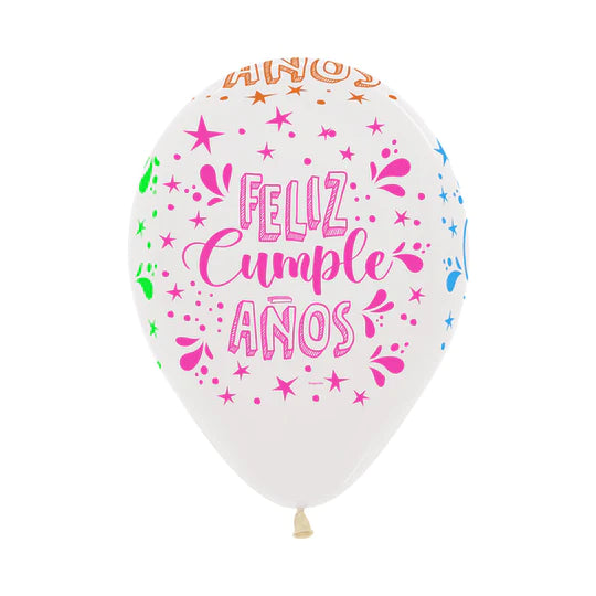 Globo Infinity Fashion Transparente Feliz Cumpleaños Splash Neon R12 X 12 Unidades Sempertex