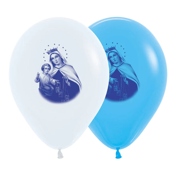 Globo Fashion Surtido Impreso Virgen Del Carmen  Azul y Blanco R12 x 12 Unidades Sempertex