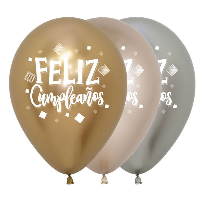 Globo Reflex Surtido Feliz Cumpleaños Cuadrados R12 x 12 Globos
