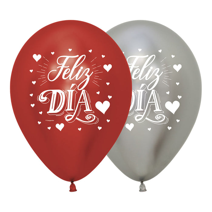 Globo Reflex Surtido Feliz Dia Corazones R12 x 12 Unidades