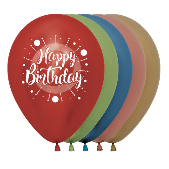 Globo Reflex Happy Birthday Multicolor Impreso 2 Caras R12 x 12 Globos
