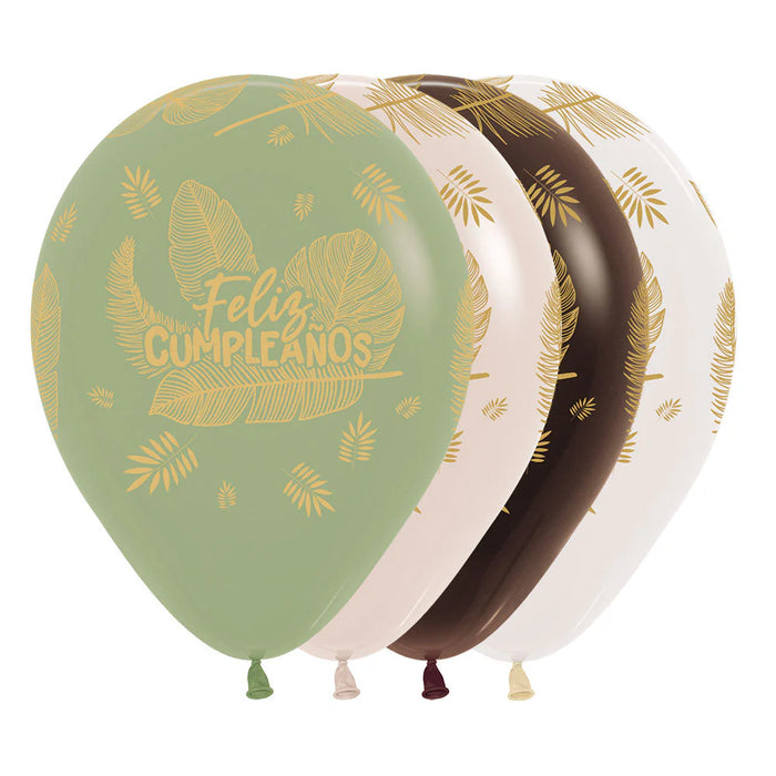 Globos Infinity Feliz Cumpleaños Hojas Tropical F&C Surtido R12 X 12 Globos
