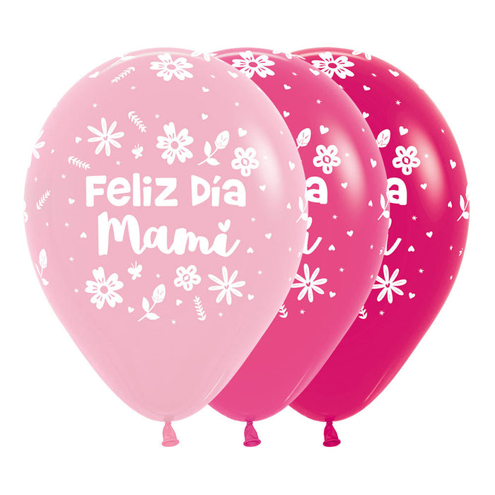 Globo Feliz Dia Mami Flores Surtido R12 X 50 Globos