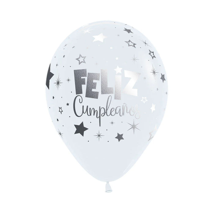 Globo Fashion Blanco Feliz Cumpleaños Fantasía Metalink R12 x 12 Unidades Sempertex