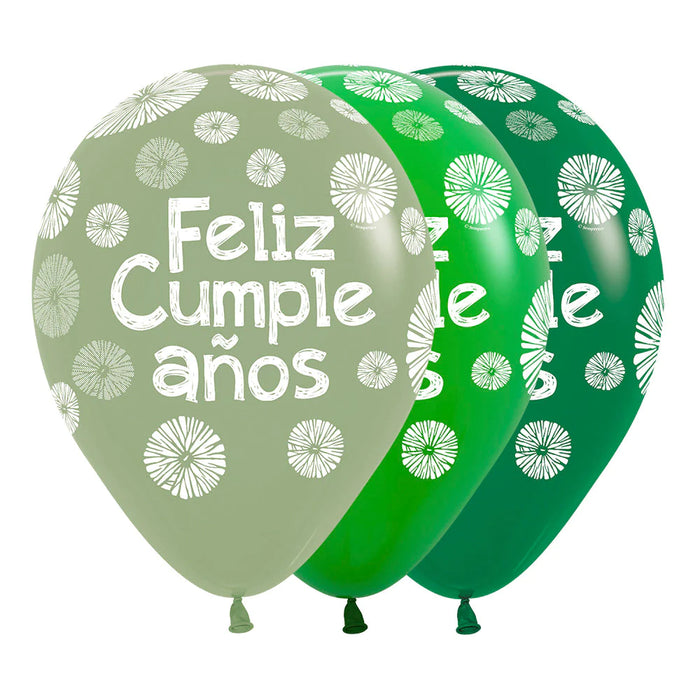 Globo Feliz Cumpleaños Citrus Verde Surtido R12 x 12 Unidades Sempertex