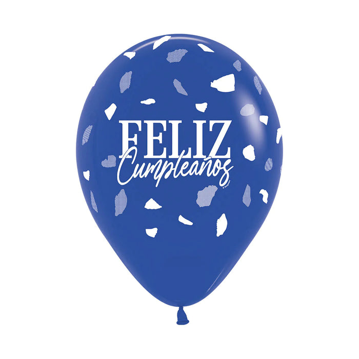 Globo Feliz Cumpleaños Terrazo Azul Surtido R12 x 50 Unidades Sempertex