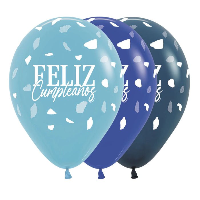 Globo Feliz Cumpleaños Terrazo Azul Surtido R12 x 50 Unidades Sempertex