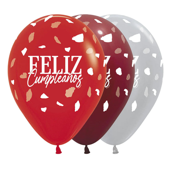 Globo Feliz Cumpleaños Terrazo Rojo Surtido R12 x 12 Unidades Sempertex