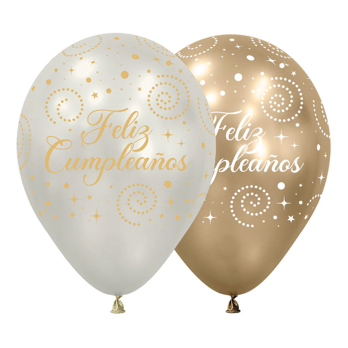 Globo Infinity Feliz Cumpleaños Fiesta Dorada Silk Surtido R12 x 50 Unidades