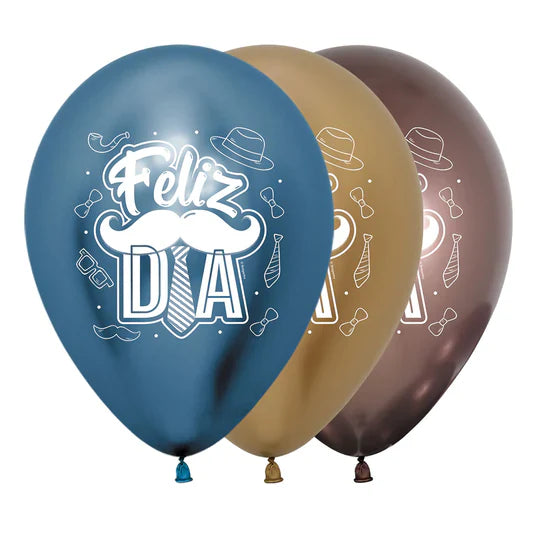 Globo Reflex Surtido Feliz Dia Fiesta Bigote R12 X 50 Unidades Sempertex