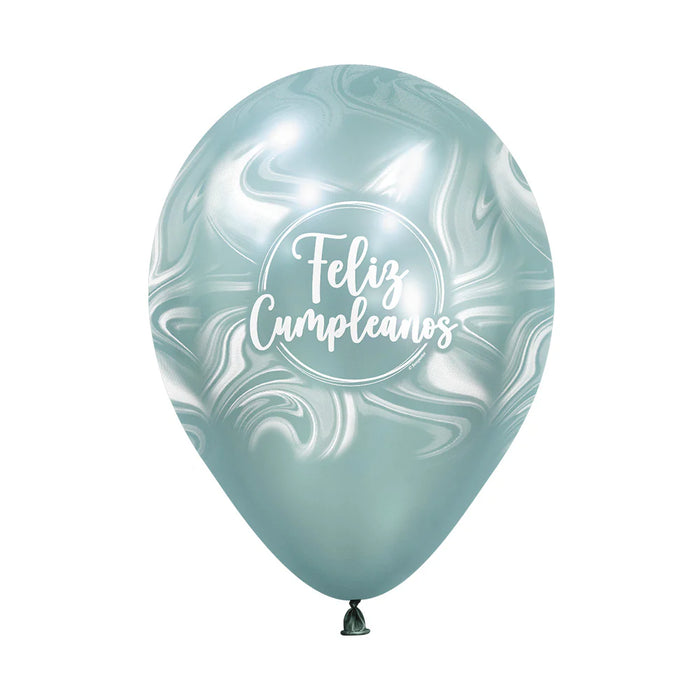Globo Infinity Feliz Cumpleaños Marmoleado Acqua Silk Surtido R12 x 50 Unidades