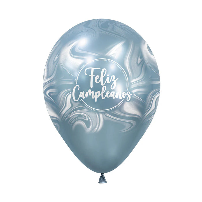 Globo Infinity Feliz Cumpleaños Marmoleado Acqua Silk Surtido R12 x 50 Unidades