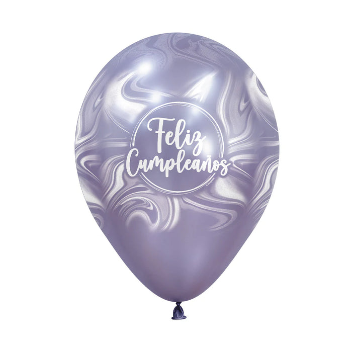 Globo Infinity Feliz Cumpleaños Marmoleado Rosa Silk Surtido R12 x 12 Unidades
