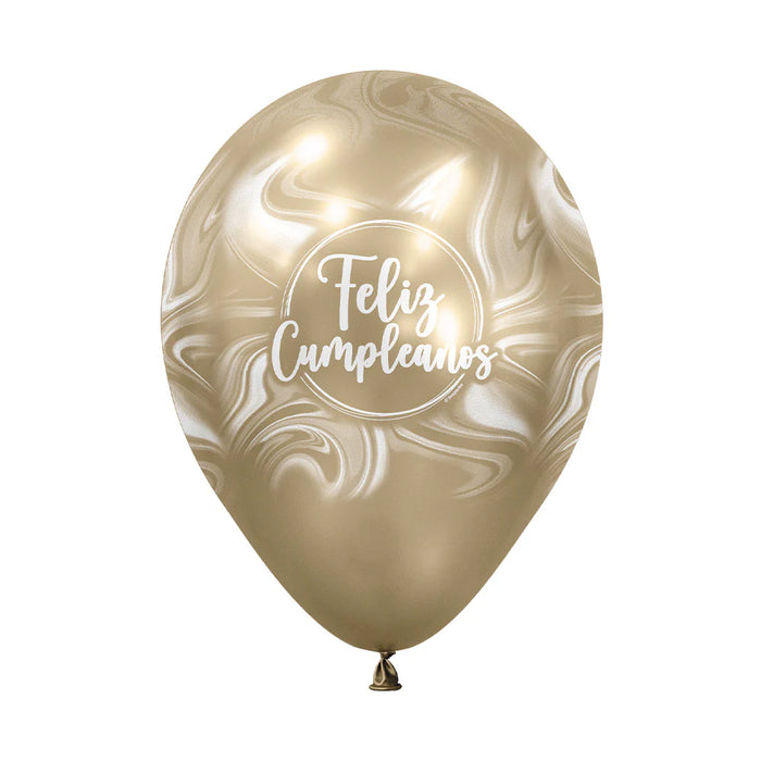 Globo Infinity Feliz Cumpleaños Marmoleado Acqua Silk Surtido R12 x 50 Unidades
