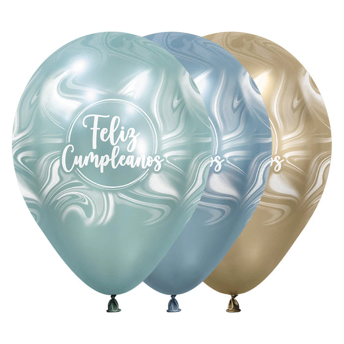 Globo Infinity Feliz Cumpleaños Marmoleado Agua Silk Surtido R12 x 12 Unidades