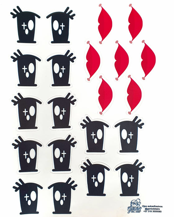 Sticker para Globo Ojos Brillantes y Bocas 28 x 20 CM X 1 Unidad