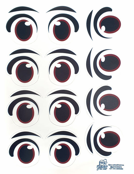 Sticker para Globo Ojos Cafe con Cejas  28 x 20 CM X 1 Unidad