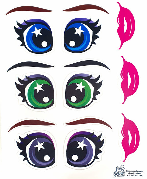 Sticker para Globo Ojos Estrella con Cejas y Bocas 28 x 20 CM X 1 Unidad