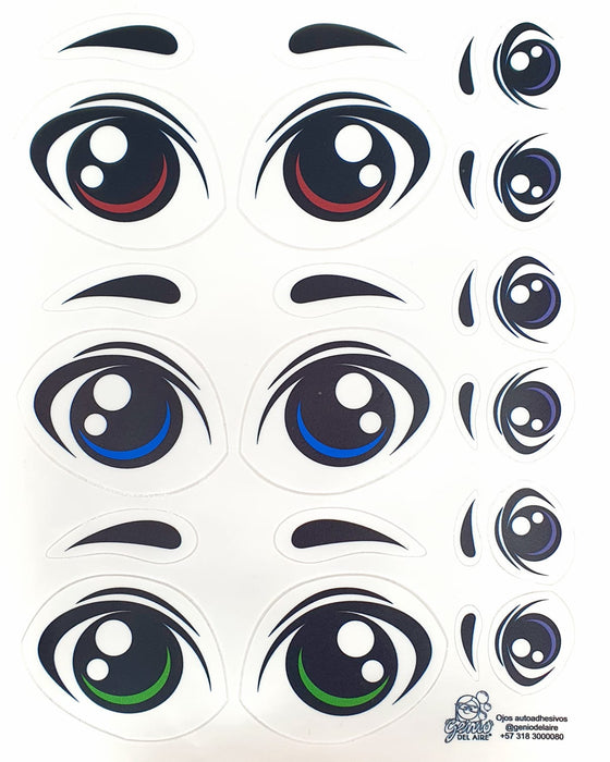 Sticker para Globo Ojos Grandes y Pequeños Multicolor con Cejas 28 x 20 CM X 1 Unidad