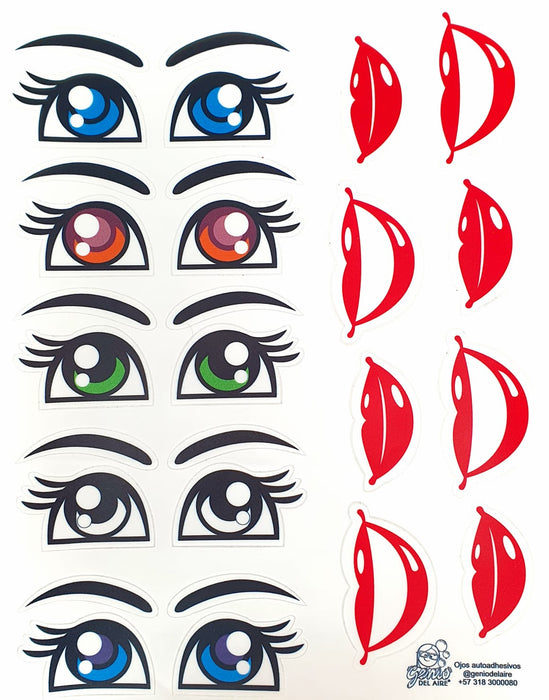 Sticker para Globo Ojos Multicolor y Bocas Sonrientes Femenino 28 x 20 CM X 1 Unidad