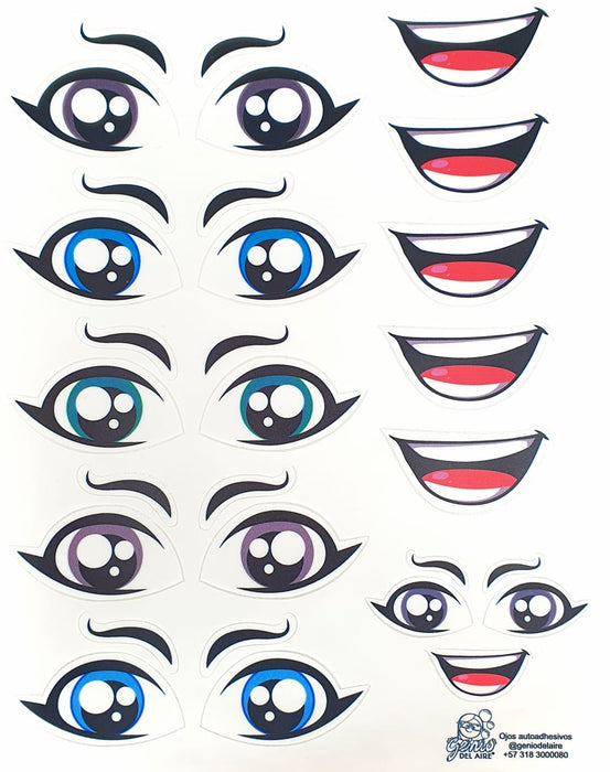 Sticker para Globo Ojos Multicolor y Bocas Sonrientes Masculino 28 x 20 CM X 1 Unidad