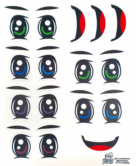 Sticker para Globo Ojos Pequeños Multicolor y Sonrisas 28 x 20 CM X 1 Unidad