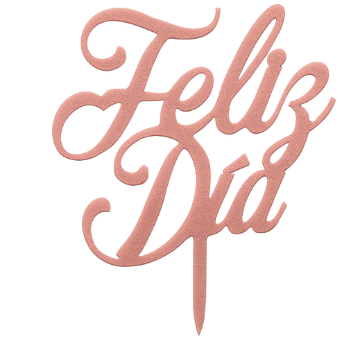 Topper Para Torta Feliz Día Dorado Rosa X 1 Unidad Sempertex