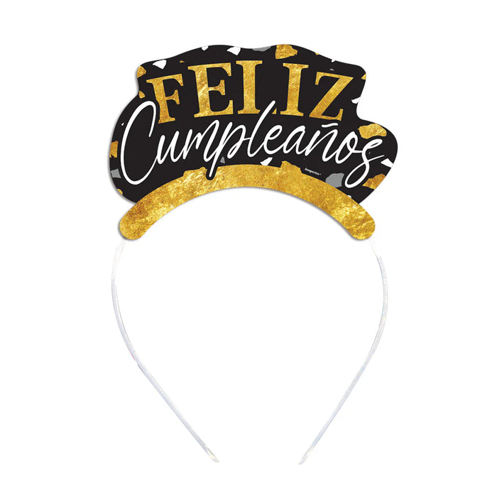 Tiara Impresa Feliz Cumpleaños Terrazo Dorado Negro X 3 Unidades Sempertex