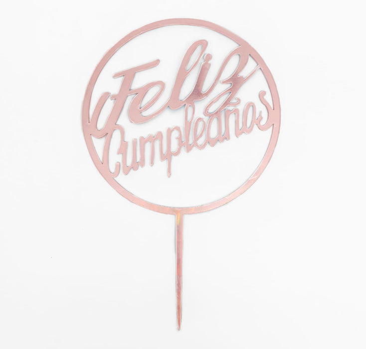 Topper Para Torta Feliz Cumpleaños Circulo Rosa X 1 Unidad Festella