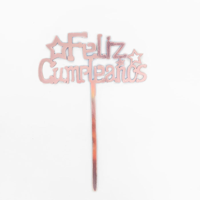 Topper Para Torta Feliz Cumpleaños Rosa Estrellas X 1 Unidad Festella