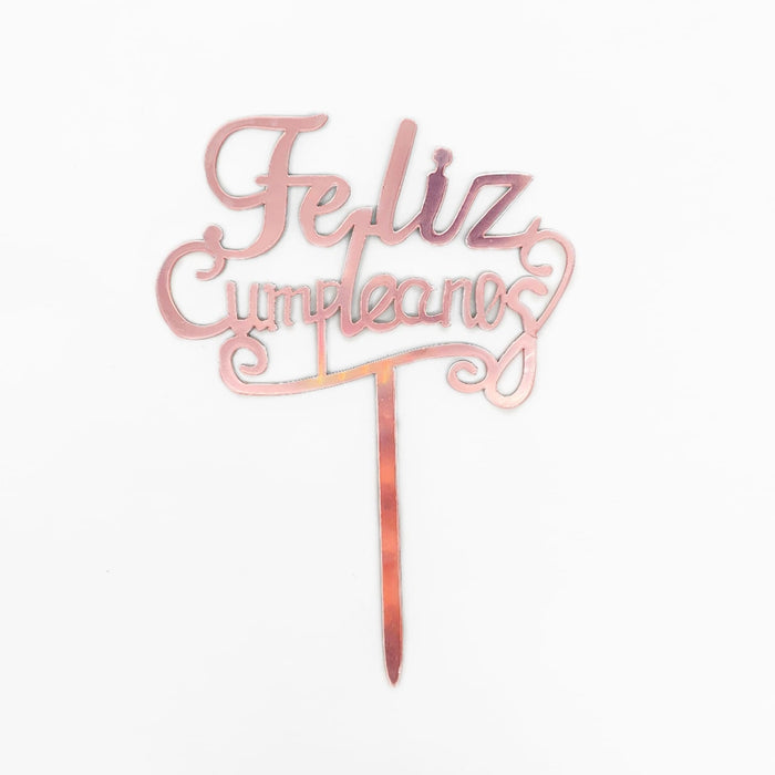 Topper Para Torta Feliz Cumpleaños Rosa X 1 Unidad Festella