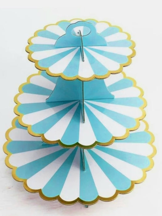 Torre Base para Cupcakes 3 Niveles Azul Blanco