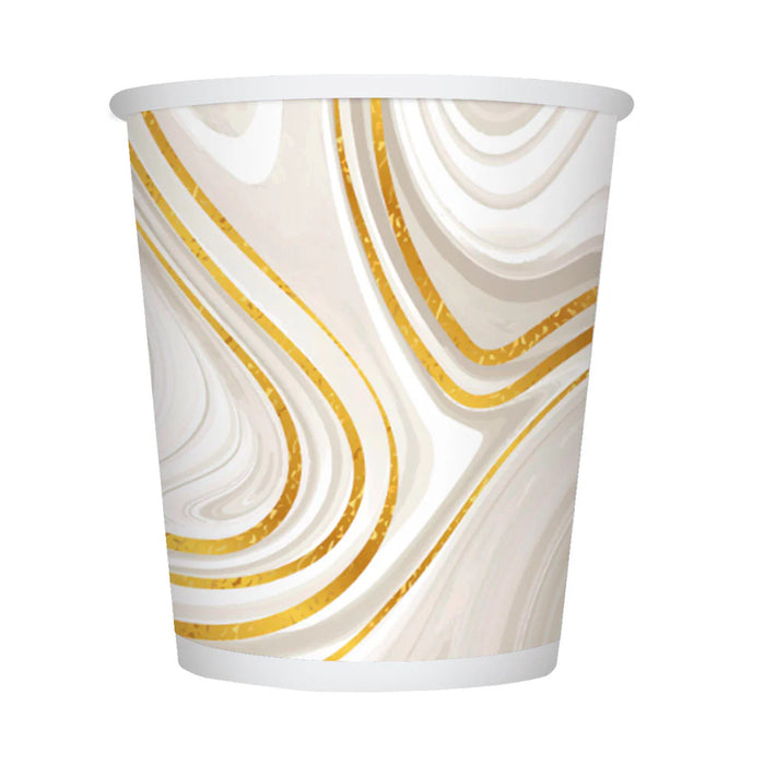 Vaso 9 Oz Marmoleado Blanco Dorado X 8 Unidades Sempertex