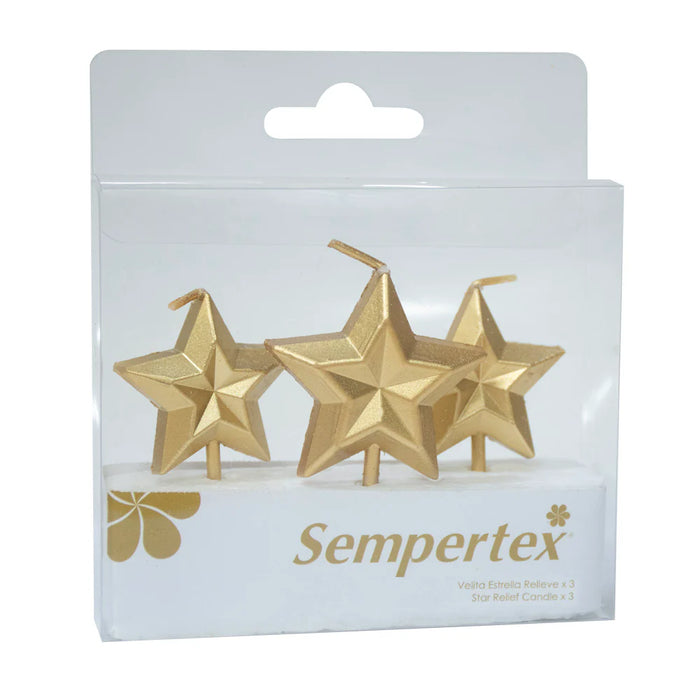 Velita Estrellas 3D Relieve Dorada x 3 Unidades Sempertex
