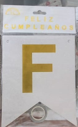 Feston Feliz Cumpleaños Escarchado Pequeño Plateado