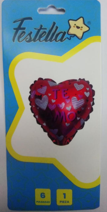Globo Metalizado Corazon 6" Te Amo Ref. 2 x 1