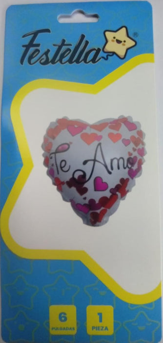 Globo Metalizado Corazon 6" Te Amo Ref. 5 x 1