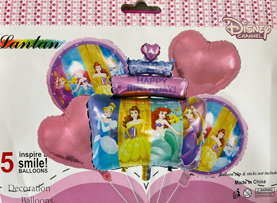 Bouquet de Globos Princesas Happy Birthay x 5 Piezas