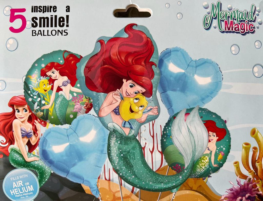 Bouquet de Globos la Sirenita Ariel x 5 Piezas