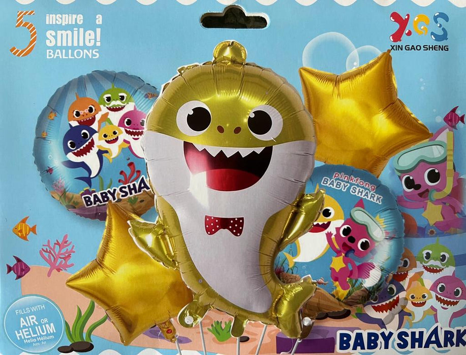 Bouquet de Globos de Baby Shark Yellow x 5 Piezas