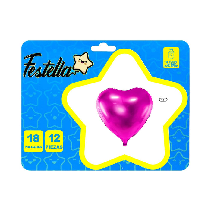 Kit Globos Corazones Festella 18" x 12 und Fucsia