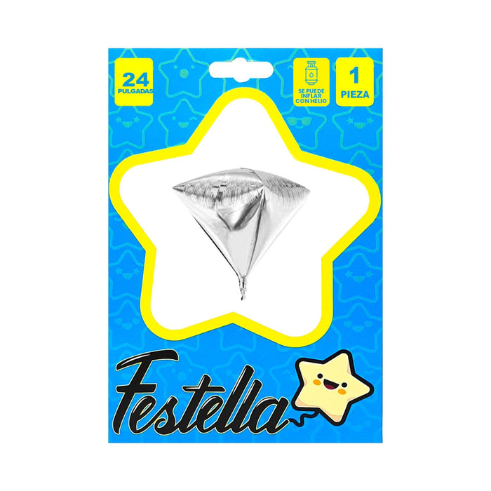 Globo Metalizado Diamante Plateada 24" Festella