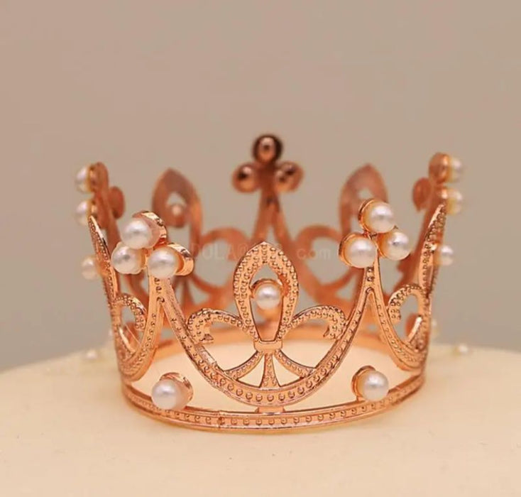 Corona De Perlas Metalica Pequeña Dorado Rosa x 1 Unidad